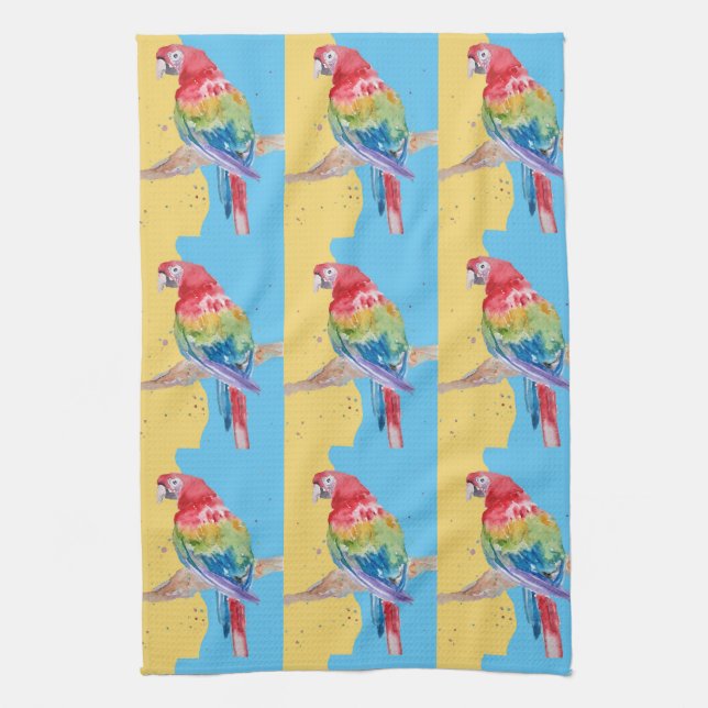 Parrot Macaw Blue Bird Birthday Boys Mens Name Tea Kitchen Towel (Vertical)