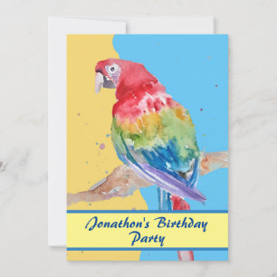 Parrot Macaw Blue Bird Birthday Childs Boys yellow Invitation