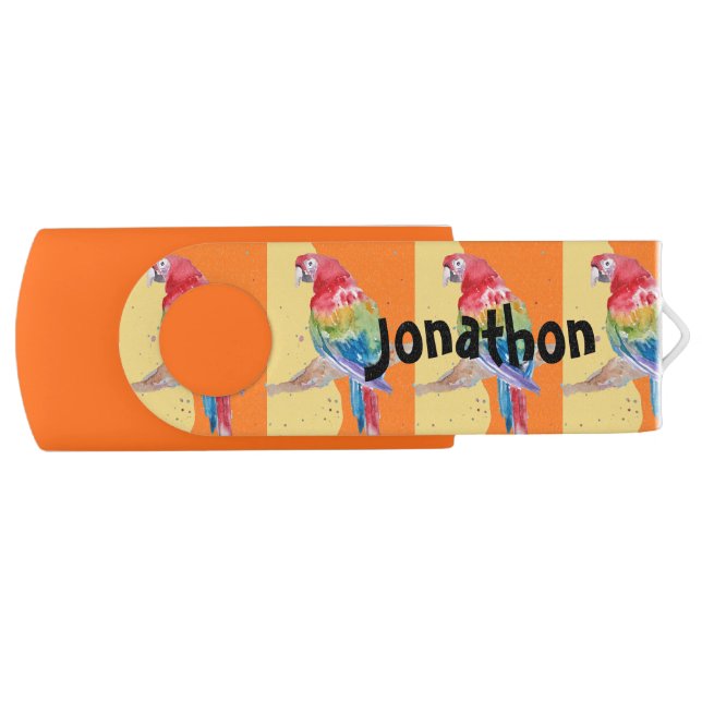 Parrot Macaw Orange Boys Customizable Name USB Flash Drive (Front)