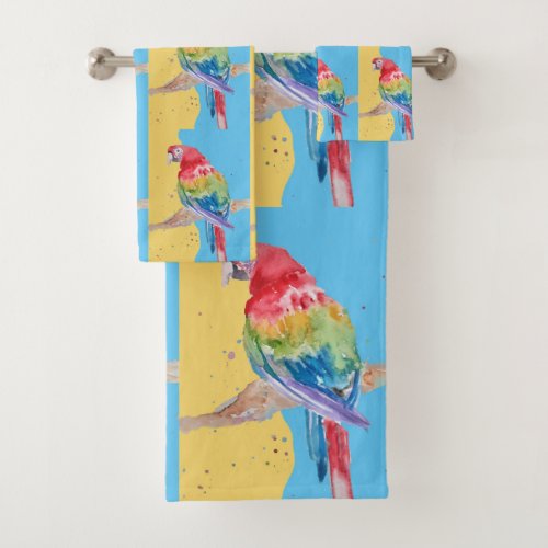 Parrot Macaw Pastel Blue Bird Birthday Boys Mens Bath Towel Set