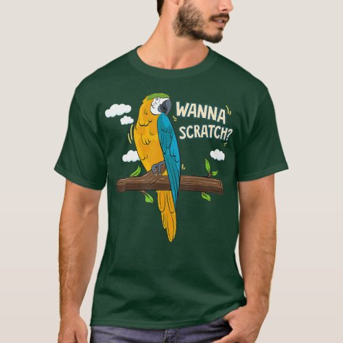 Parrot Macaw Scratch Yellow Blue Colored Bird T_Shirt