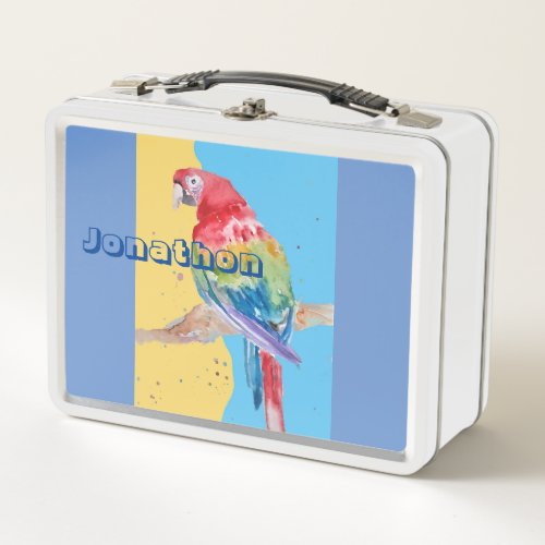 Parrot Macaw Watercolour Chids Name Lunch Box