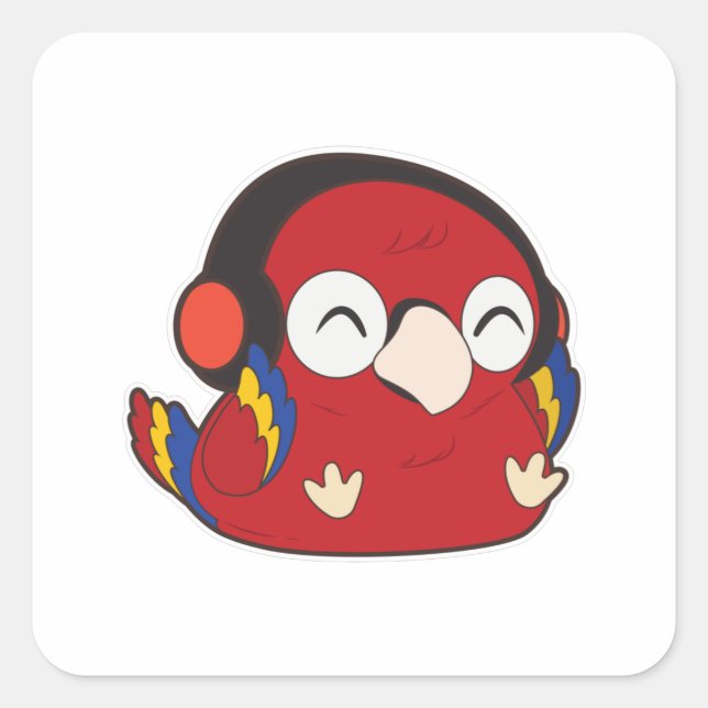 Parrot - Music with Headphone Square Sticker (Front)