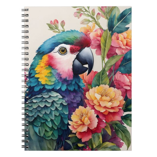 Parrot Notebook Colorful Floral Art (Front)