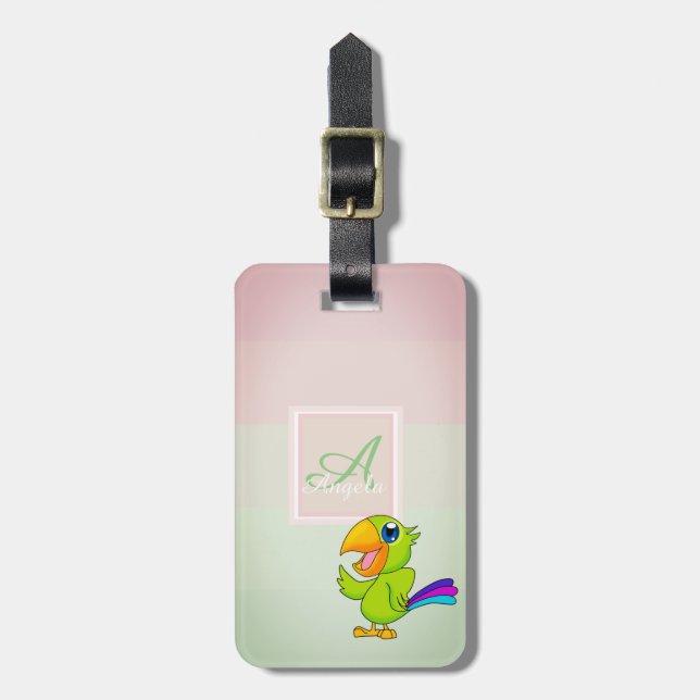 Parrot Ombre Striped  Monogram-Personalized Luggage Tag (Front Vertical)