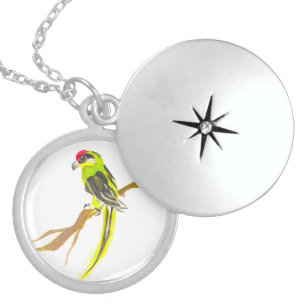 Parrot on a branch. Watercolor painting. Sterling Silver Necklace