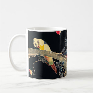 Parrot on the Branch of a Flowering Rose Bush Coffee Mug