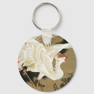 Parrot on the Branch of a Flowering Rose Bush Keyc Keychain