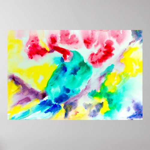parrot on tree bird Abstract Bright Watercolor gr Poster