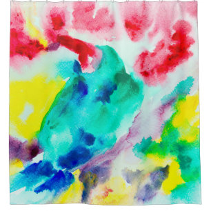 parrot on tree, bird Abstract Bright Watercolor gr Shower Curtain