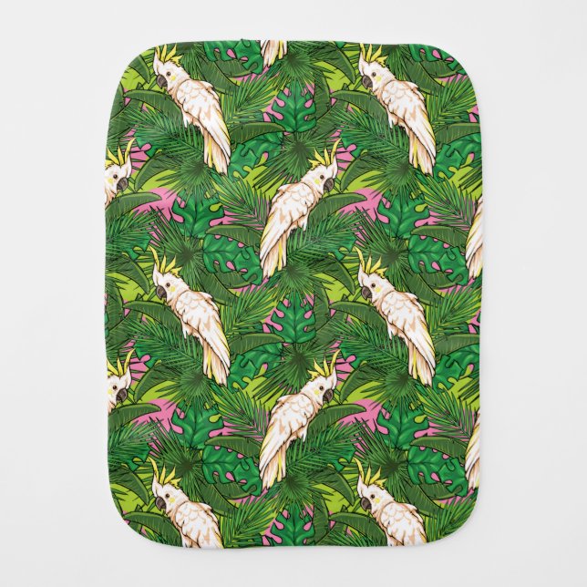 Parrot Pattern With Palm Leaves Baby Burp Cloth (Front)