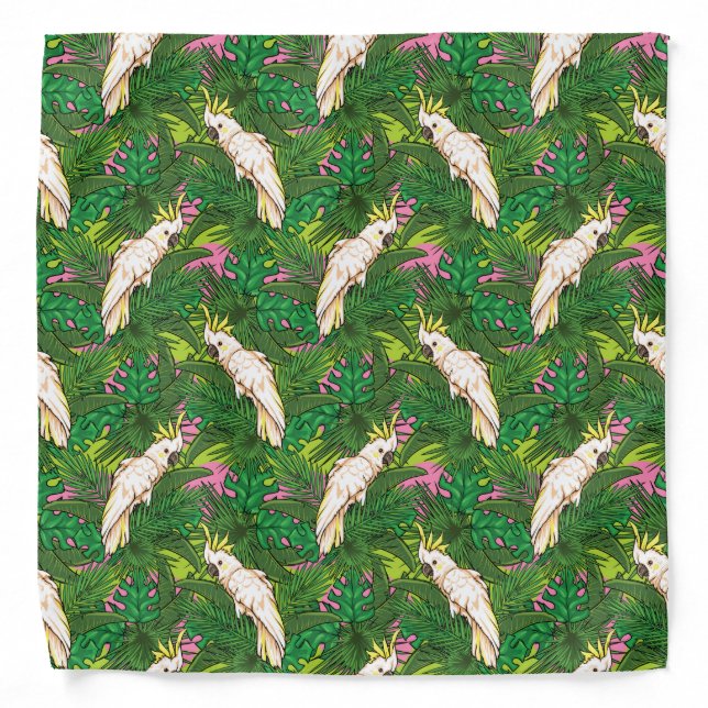 Parrot Pattern With Palm Leaves Bandana (Front)