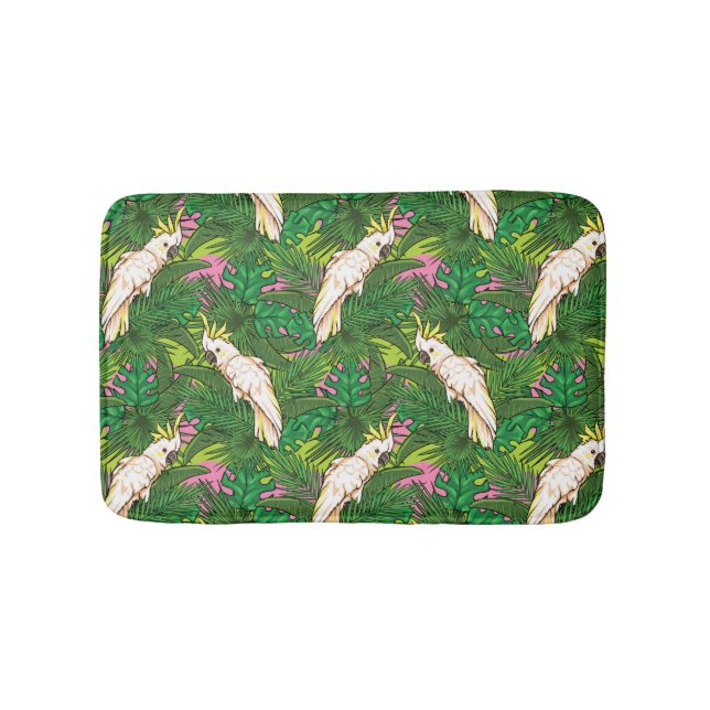 Parrot Pattern With Palm Leaves Bath Mat (Front)