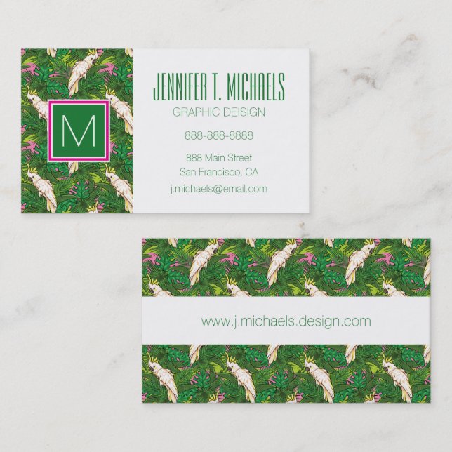 Parrot Pattern With Palm Leaves Business Card (Front/Back)