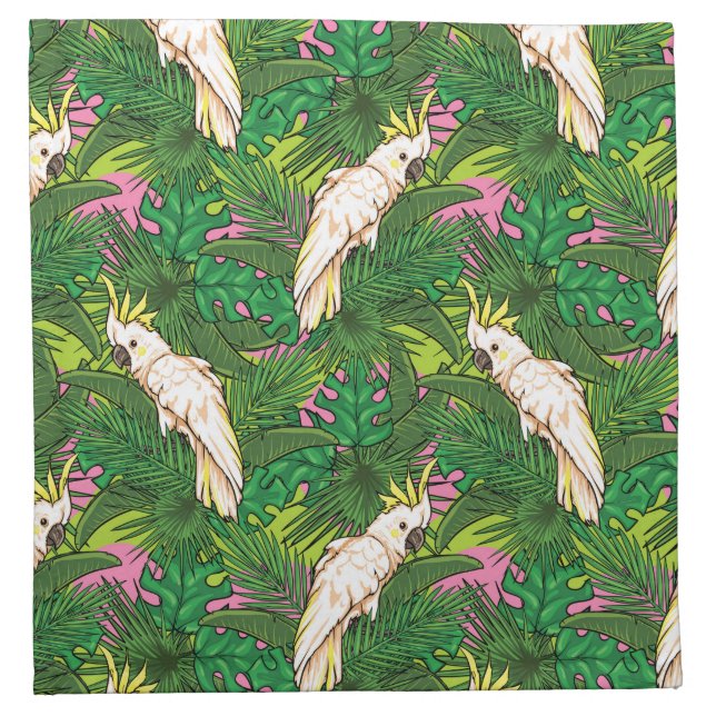 Parrot Pattern With Palm Leaves Cloth Napkin (Front)