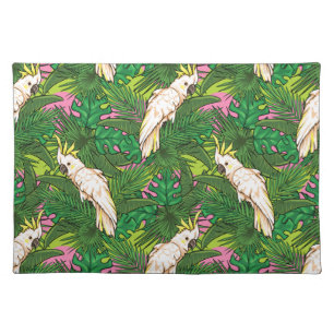 Parrot Pattern With Palm Leaves Cloth Placemat