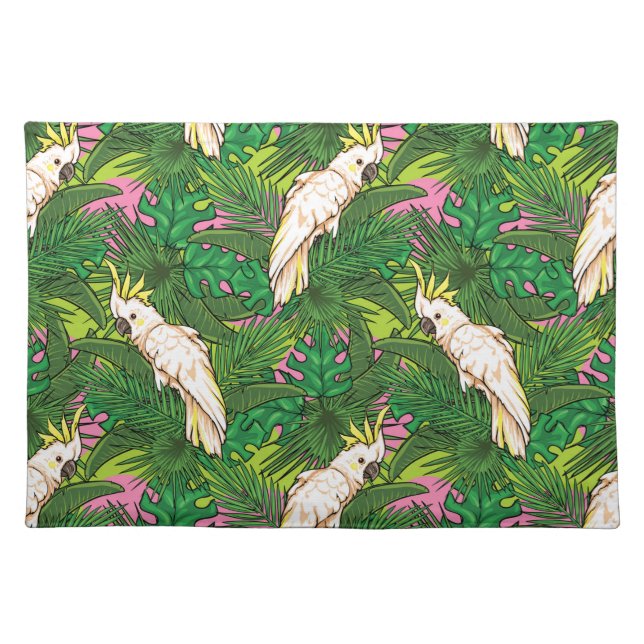 Parrot Pattern With Palm Leaves Cloth Placemat (Front)