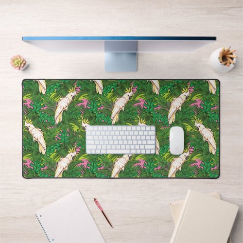 Parrot Pattern With Palm Leaves Desk Mat