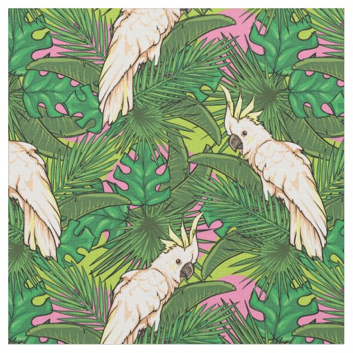 Parrot Pattern With Palm Leaves Fabric