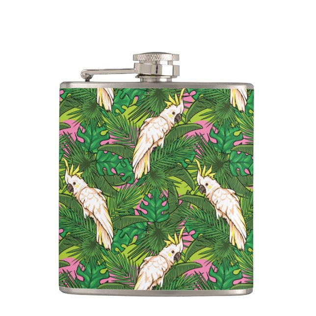 Parrot Pattern With Palm Leaves Flask (Front)