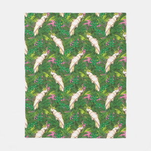 Parrot Pattern With Palm Leaves Fleece Blanket