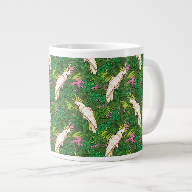 Parrot Pattern With Palm Leaves Giant Coffee Mug (Front Right)