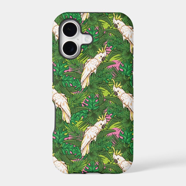 Parrot Pattern With Palm Leaves Iphone Case (Back)
