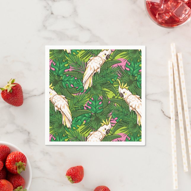 Parrot Pattern With Palm Leaves Napkins (Insitu)