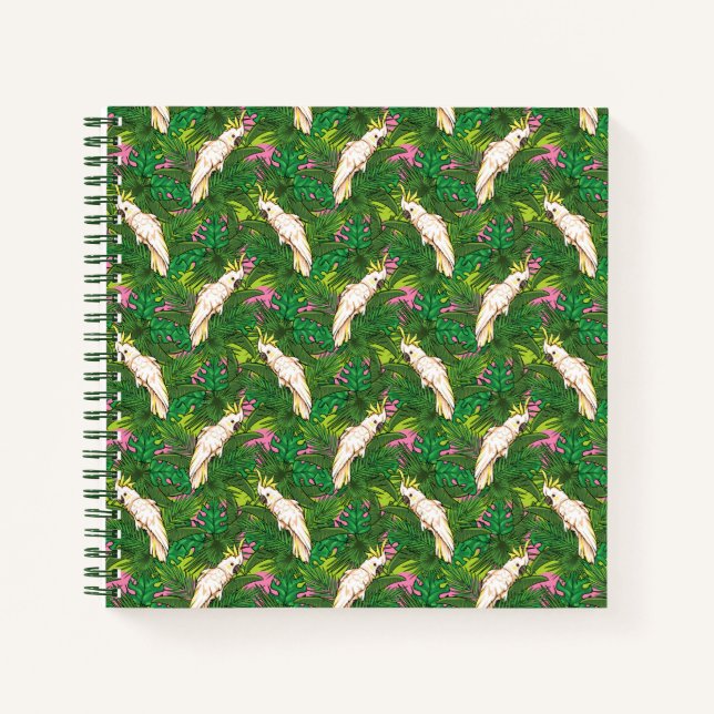 Parrot Pattern With Palm Leaves Notebook (Front)