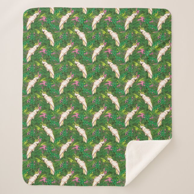 Parrot Pattern With Palm Leaves Sherpa Blanket (Front)
