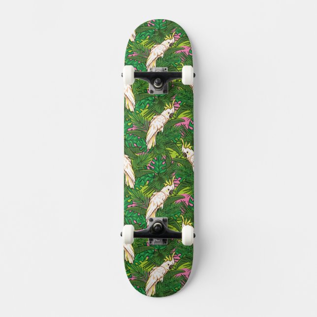 Parrot Pattern With Palm Leaves Skateboard Deck (Front)
