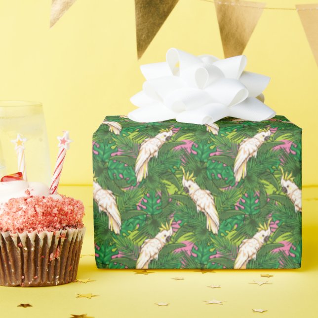 Parrot Pattern With Palm Leaves Wrapping Paper (Birthday Party)