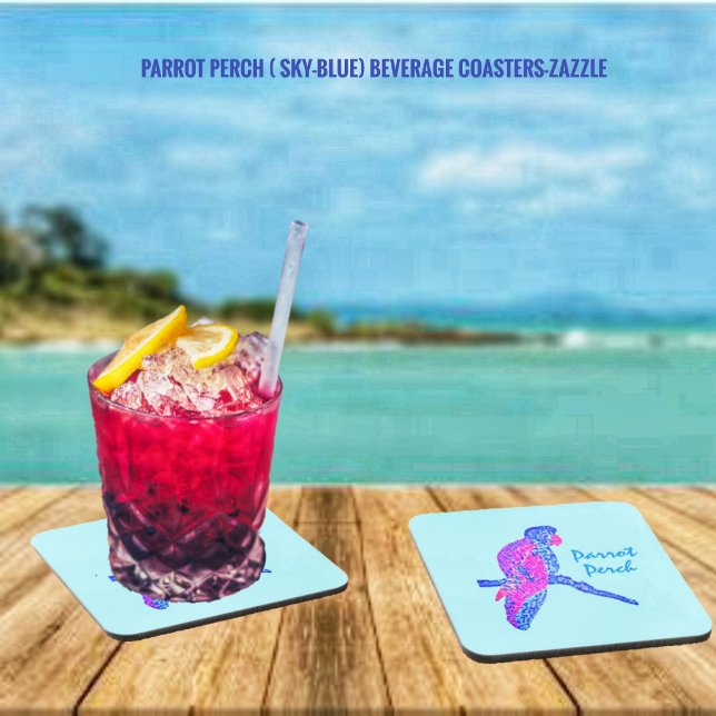 Parrot Perch(Sky-Blue) Hard plastic coaster (Creator Uploaded)
