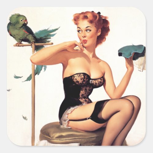 Parrot Pin Up Square Sticker