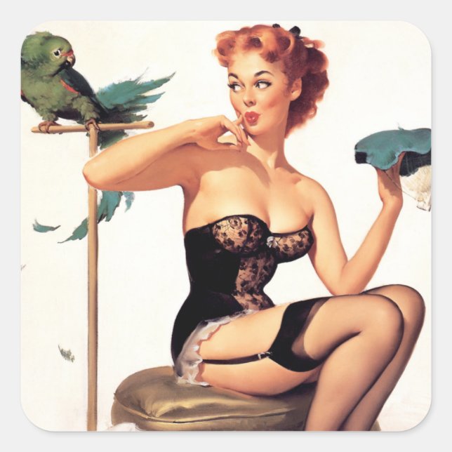 Parrot Pin Up Square Sticker (Front)