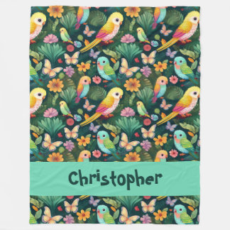 Parrot Playground: A Vibrant Dance of Tropical Fleece Blanket