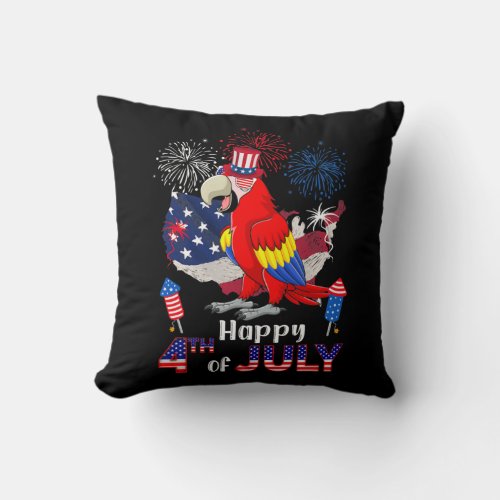 Parrot Proud American Flag Fireworks Lover Happy Throw Pillow
