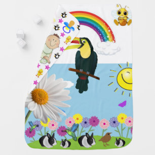 Parrot Rainbow Floral Baby Blanket