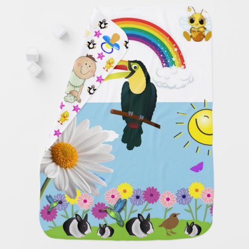 Parrot Rainbow Floral Baby Blanket