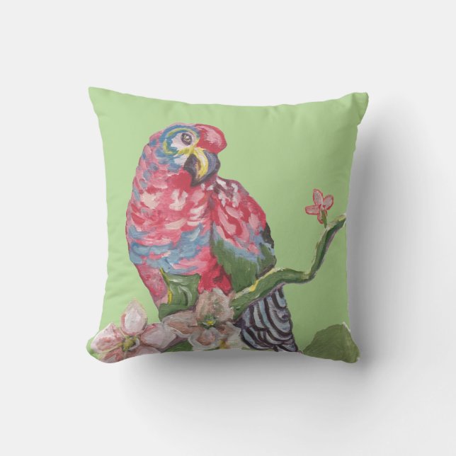 Parrot Rainbow Tropical Green Pillow (Front)