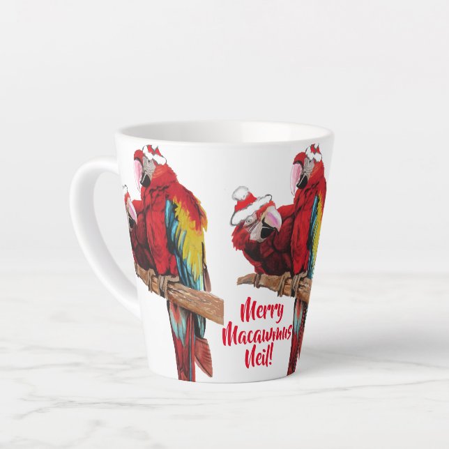 Parrot Red Merry Christmas Macaw Latte Mug (Left Angle)