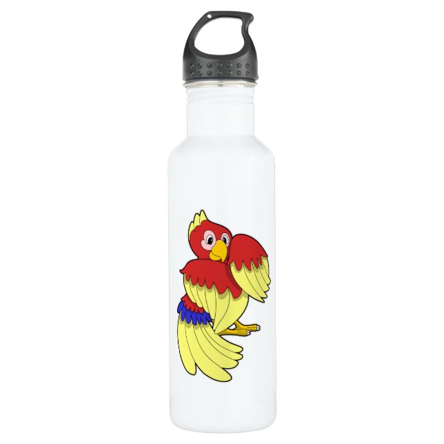 Parrot red yellow stainless steel water bottle (Front)