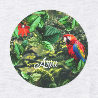 Parrot scarlet macaw in jungle with flowers kids' labels
