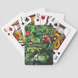 Parrot scarlet macaw in jungle with flowers poker cards