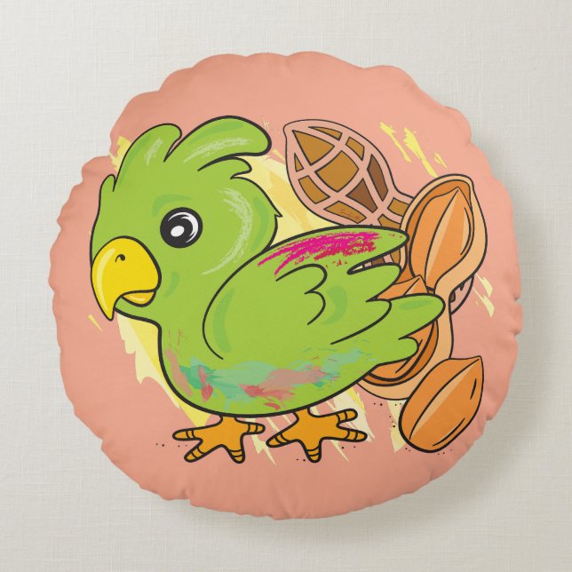 Parrot & Sea Turtle Round Pillow (Front)