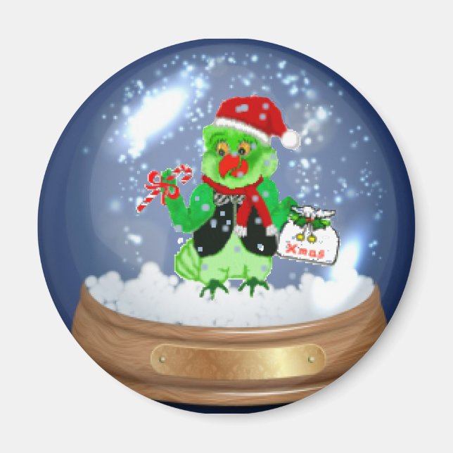 Parrot snow globe magnet (Front)