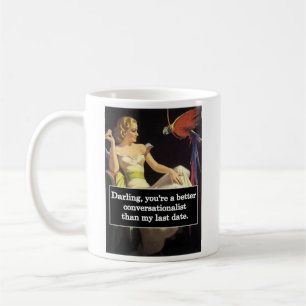 Parrot talking to Single Woman Funny Vintage Coffee Mug