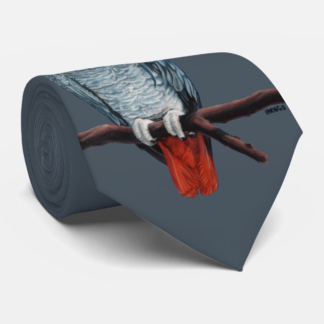 Parrot Tie African Grey Parrot Art Neckties (Rolled)