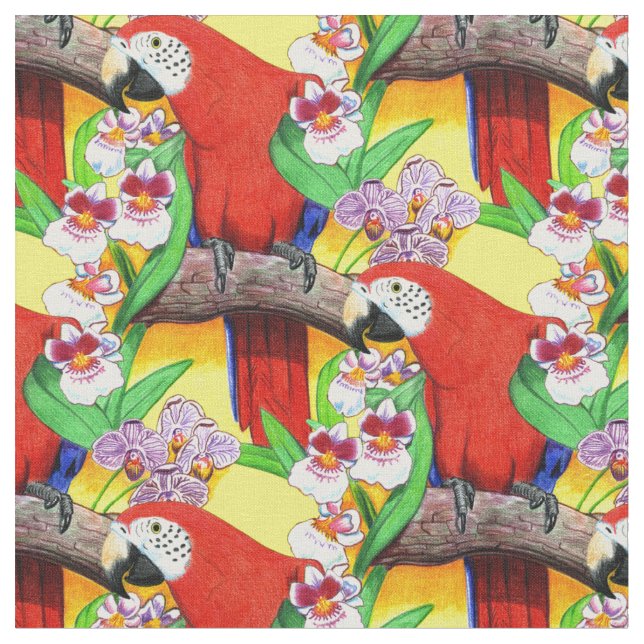 Parrot Tropical Pattern Fabric (Close Up)