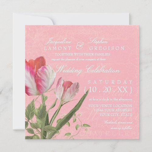 Parrot Tulip Botanical Vintage Elegant Wedding Invitation
